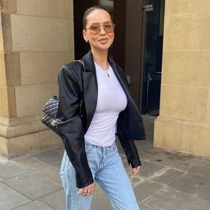 Zara Genuine Leather Cropped Blazer